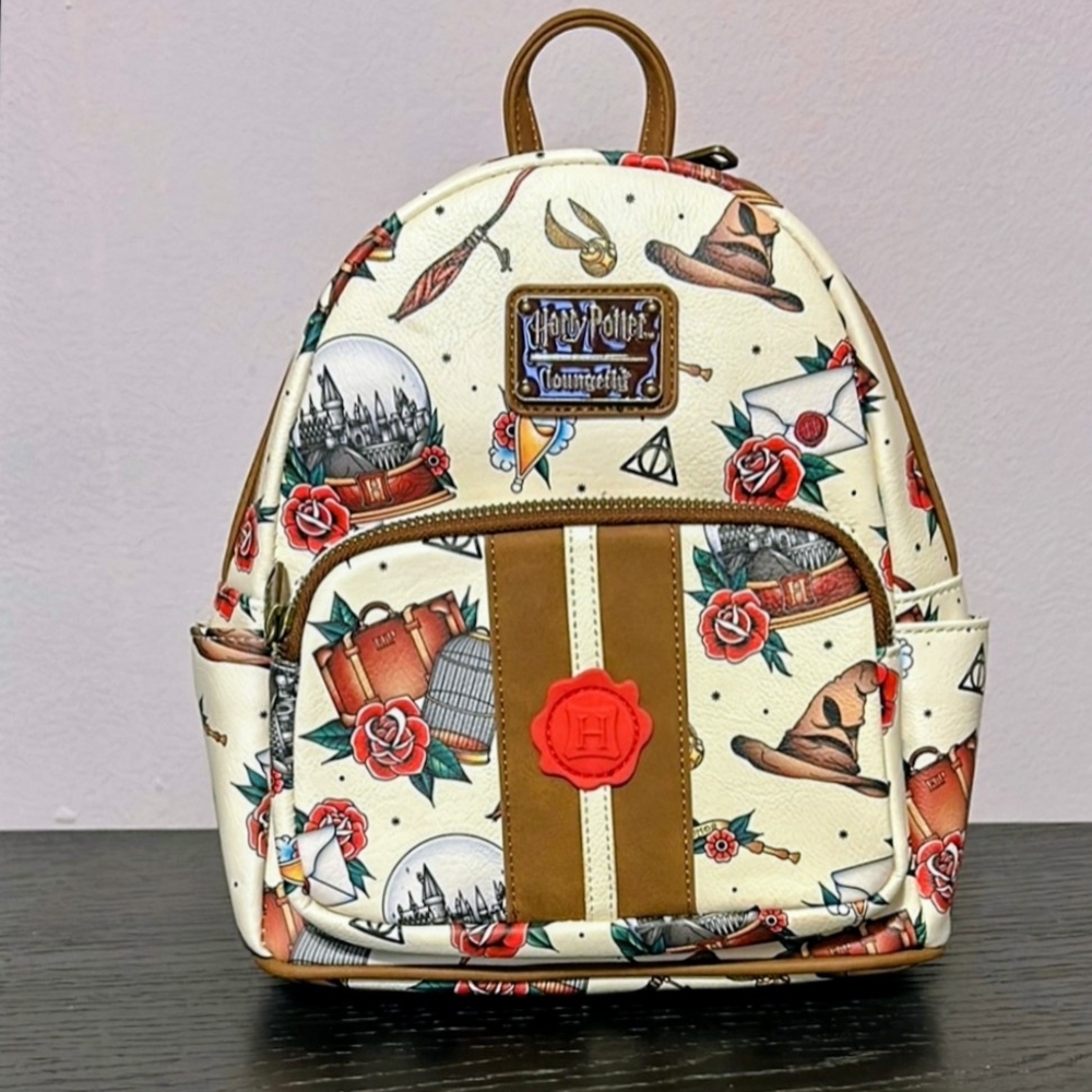 Loungefly Harry Potter Cream and Brown Backpack With Wallet